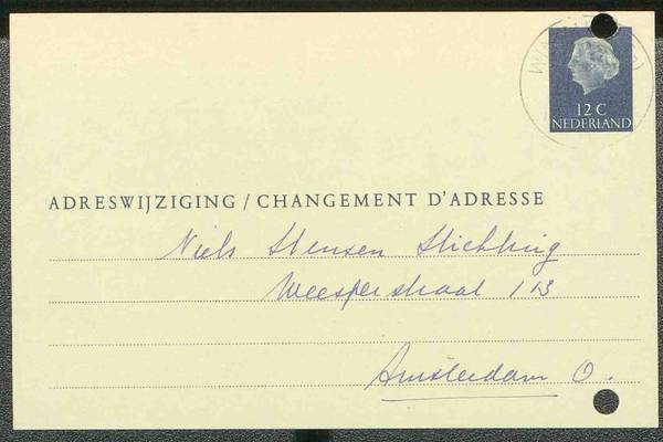 Postkarte zur Information über Adressänderung der Niels Stensen Stiftung